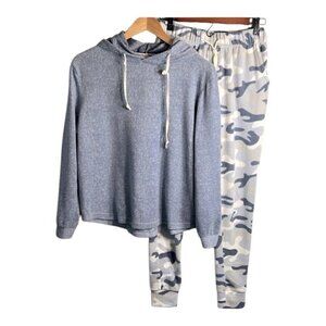 Born Womens Hoodie Camo Jogger Pajama Set~Sz Medium~Blue Grey White Soft Fleece